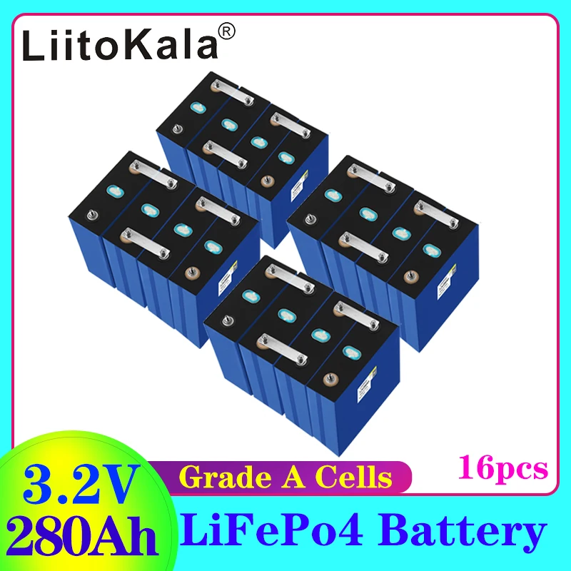 

16PCS LiitoKala 3.2V 280Ah Lifepo4 Battery Cell Lithium Iron Phosphate Solar RV Grade A DIY 12V 24V 48V RV Boat Home Energy