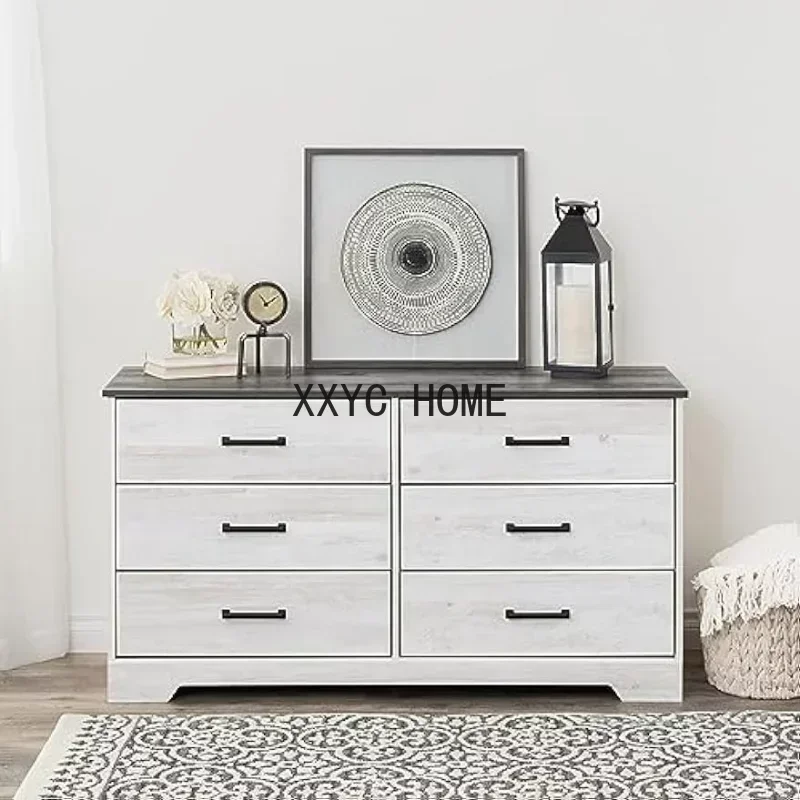 

Rustic Ridge Farmhouse 6-Drawer Chest of Drawers for Bedroom, Wooden Bedroom Drawer Dresser with 6 Storage Drawers