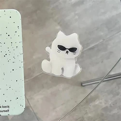Cartoon Cute White Sunglasses Cat Stand Grip Tok GripTok Holder Ring Glossy Finger Bracket For iPhone 15 Girl Phone Accessories