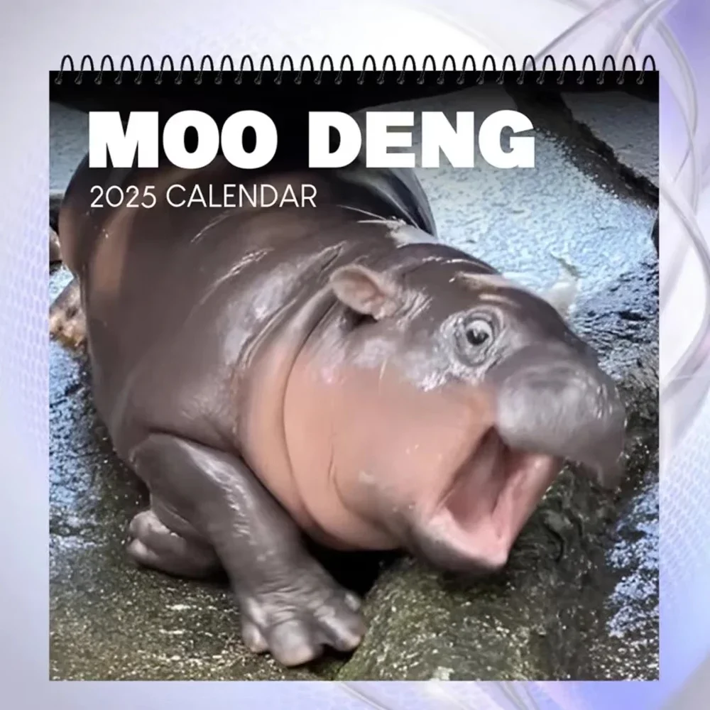 تقويم Moo Deng الجديد لعام 2025 |   زخرفة فرس النهر الكرتونية الإبداعية، زخرفة تقويم سطح المكتب اللطيفة | 50 صفحة هدية ورقية