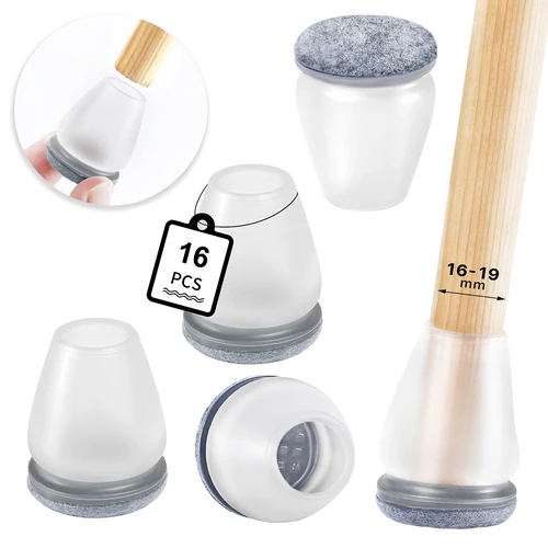 Protectores de suelo para patas de silla, 16 Uds., con almohadillas de fieltro gruesas, cubierta de silicona para pies de muebles, pies de mesa, protegen los suelos