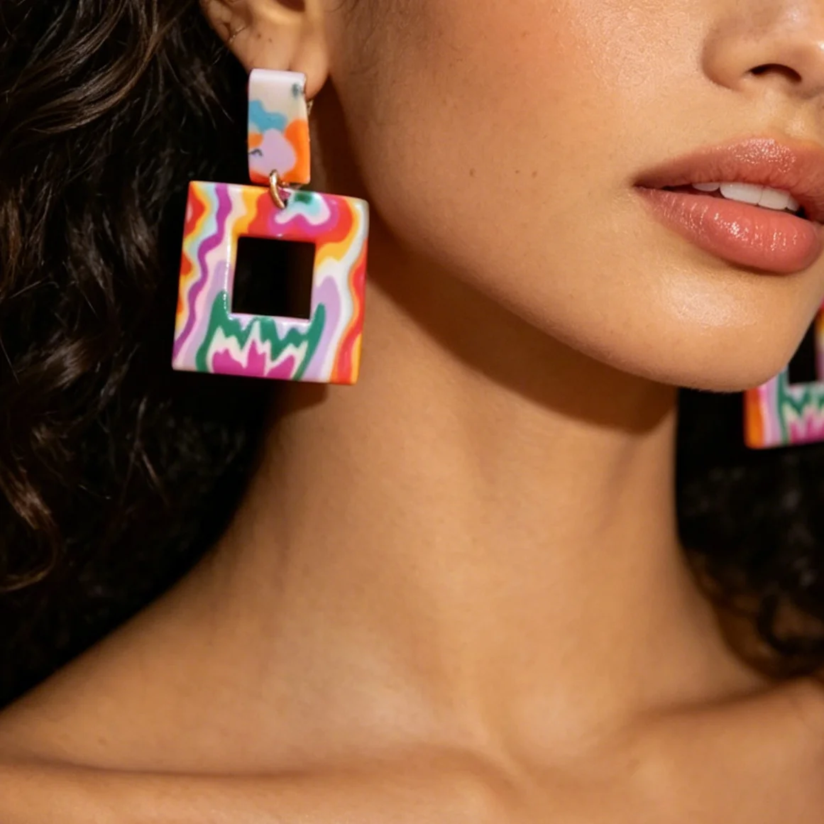 Dopamine Style Abstract Pattern Clay Earrings Aesthetic Vibrant Orange Arch Modern Artsy Statement Jewelry for Her Funky Accesso