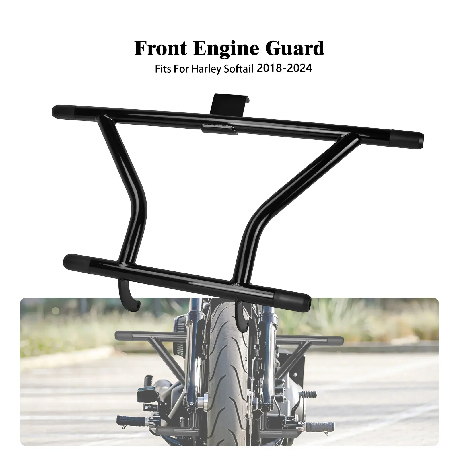 Black Iron 2-Step Front Crash Bar For Harley Softail Fat Boy Low Rider Breakout 18-2024 Motorcycle Engine Guard Highway Bumper
