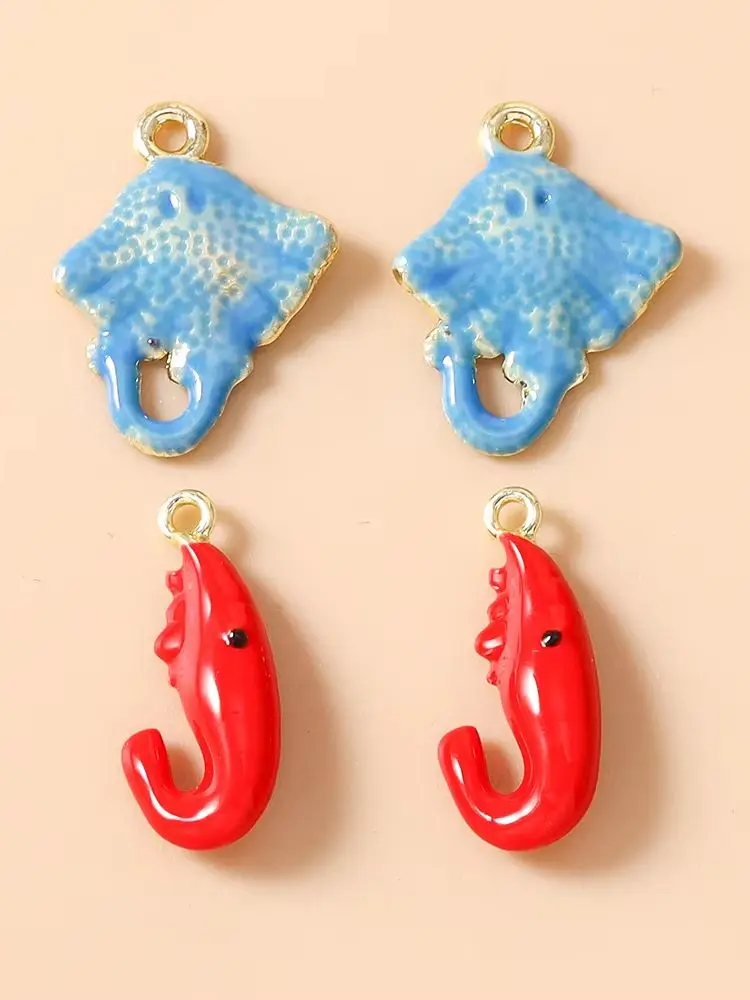 Leslie 5 Stück Niedliche Rayfish-Krebs-Garnelen-Anhänger für Ohrhänger, Halsketten, Armbänder, Schlüsselanhänger, DIY-Schmuckherstellung – Detail 2