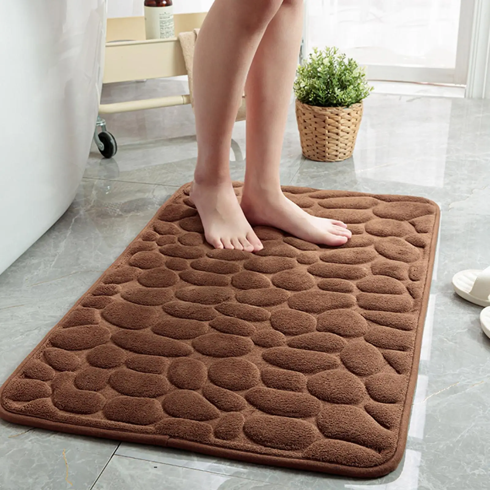 Bath Mat Cobblestone Embossed Soft Memory Foam Pad Floor Rug Non Slip Water Absorbent Door Mat Chair Mat Machine Washable Bathro