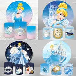 Princess Cinderella Girl Birthday Round Circle Backdrops Cover Blue theme Castle Photo Background Party Decoration Supplies