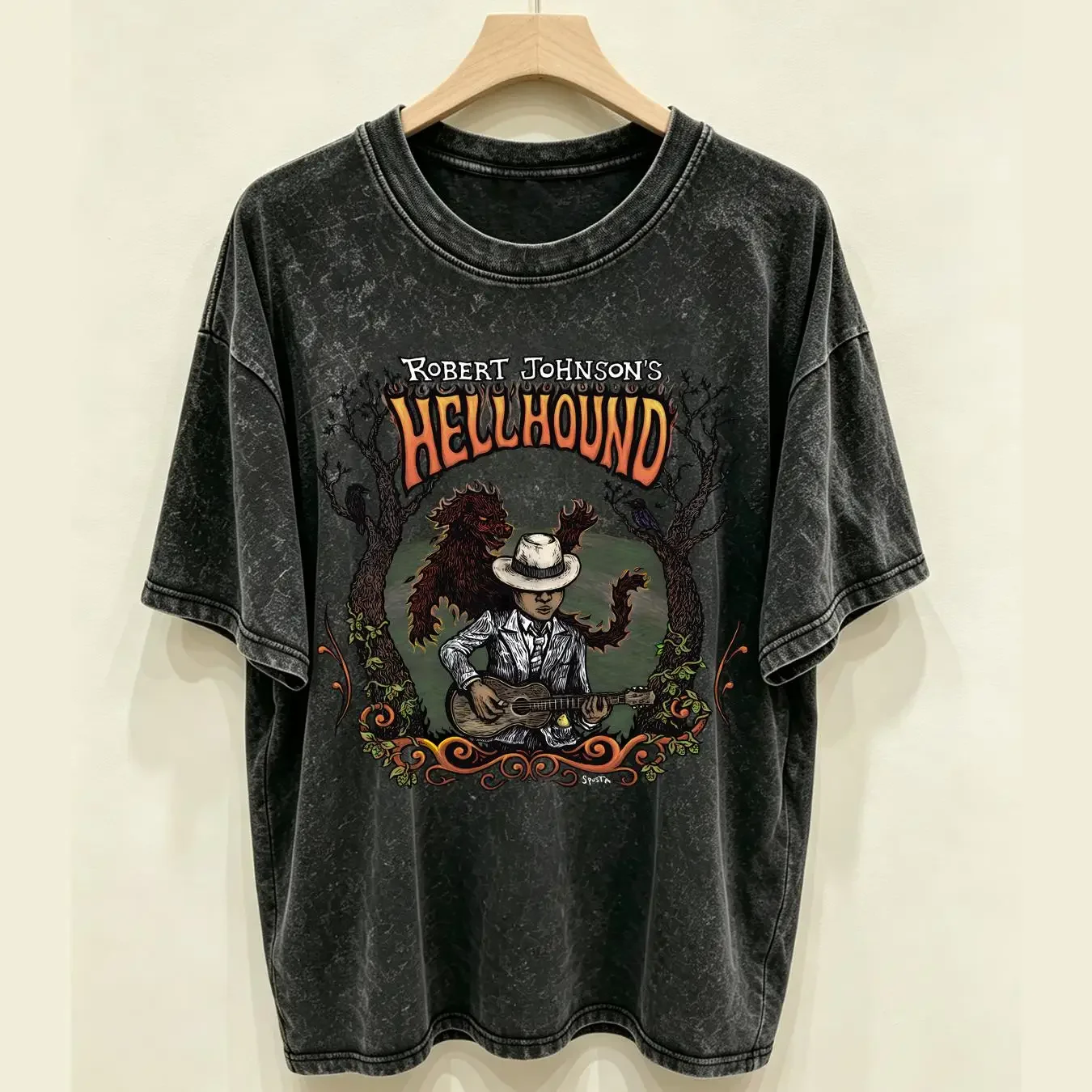 washed T Shirt New Popular Robert Johnson s Hell Hound Cotton Men 5XL 1CM440 vintage Washed Slightly homme Breathable