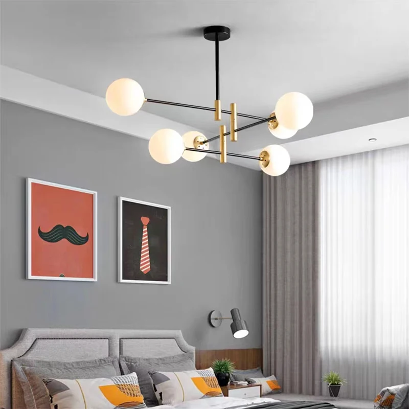 

Nordic Glass ball Chandelier Gold Black Ceiling Home Decor Light Modern Living Room Restaurant Bedroom Lighting Fixture