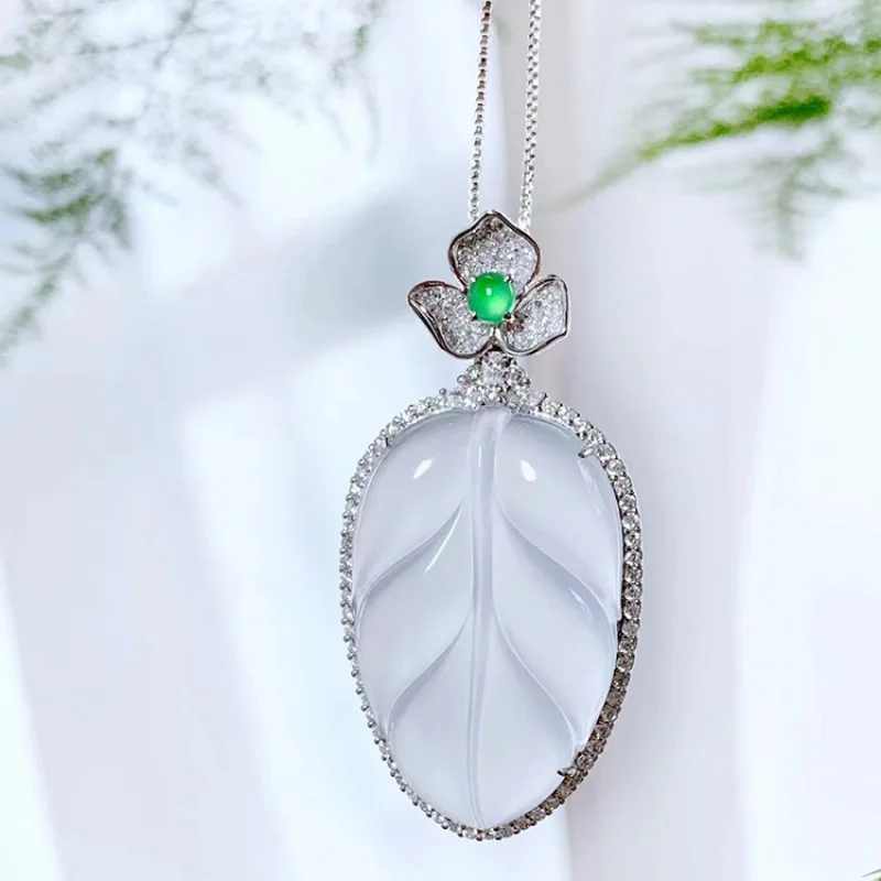 Jade Leaf Pendant Peace Buckle Ice-like Guanyin Inlaid Jade