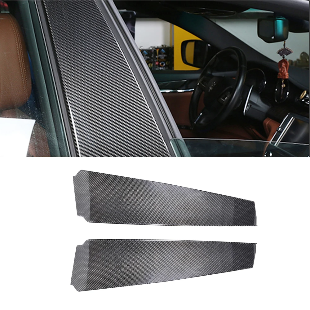 2pcs Car Real Carbon Fiber Car Window B C Pillars Auto Trim Covers For Maserati Quattroporte 2013-2018