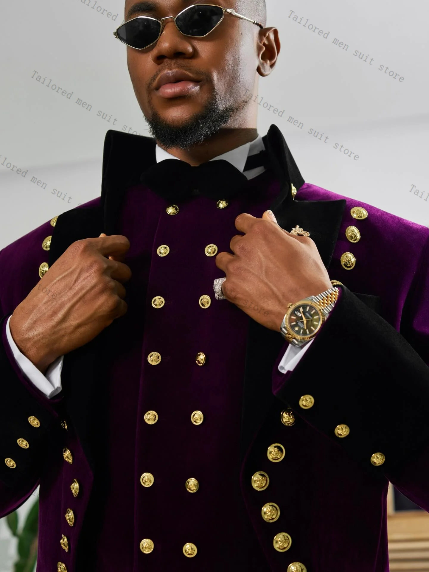Purple Men Suits Pants Set 2 Pcs Hi-Lo Blazer+Trousers Golden Buttons Wedding Tuxedos Prom Jacket Formal Office Business Coat