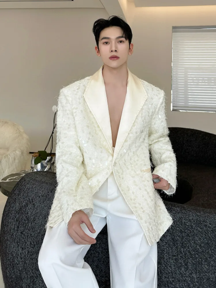 SYUHGFA 2025 Autumn Stage Performance Men's Blazers Sequins Design Niche Lapel Loose Single Breasted Male Suit Jackets Chic