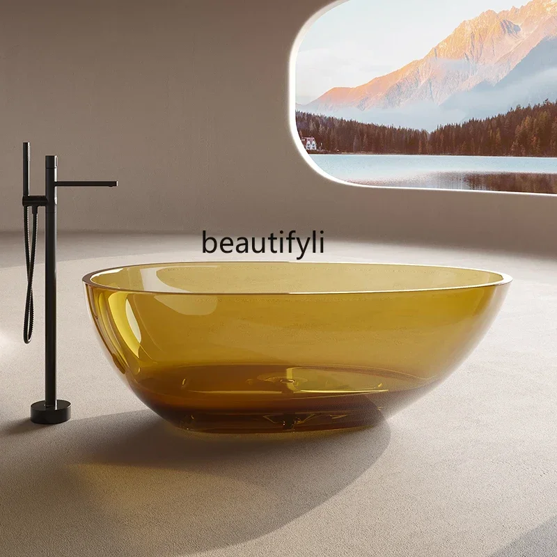 

Transparent bathtub resin household independent integrated hotel B & B colored crystal artificial stone