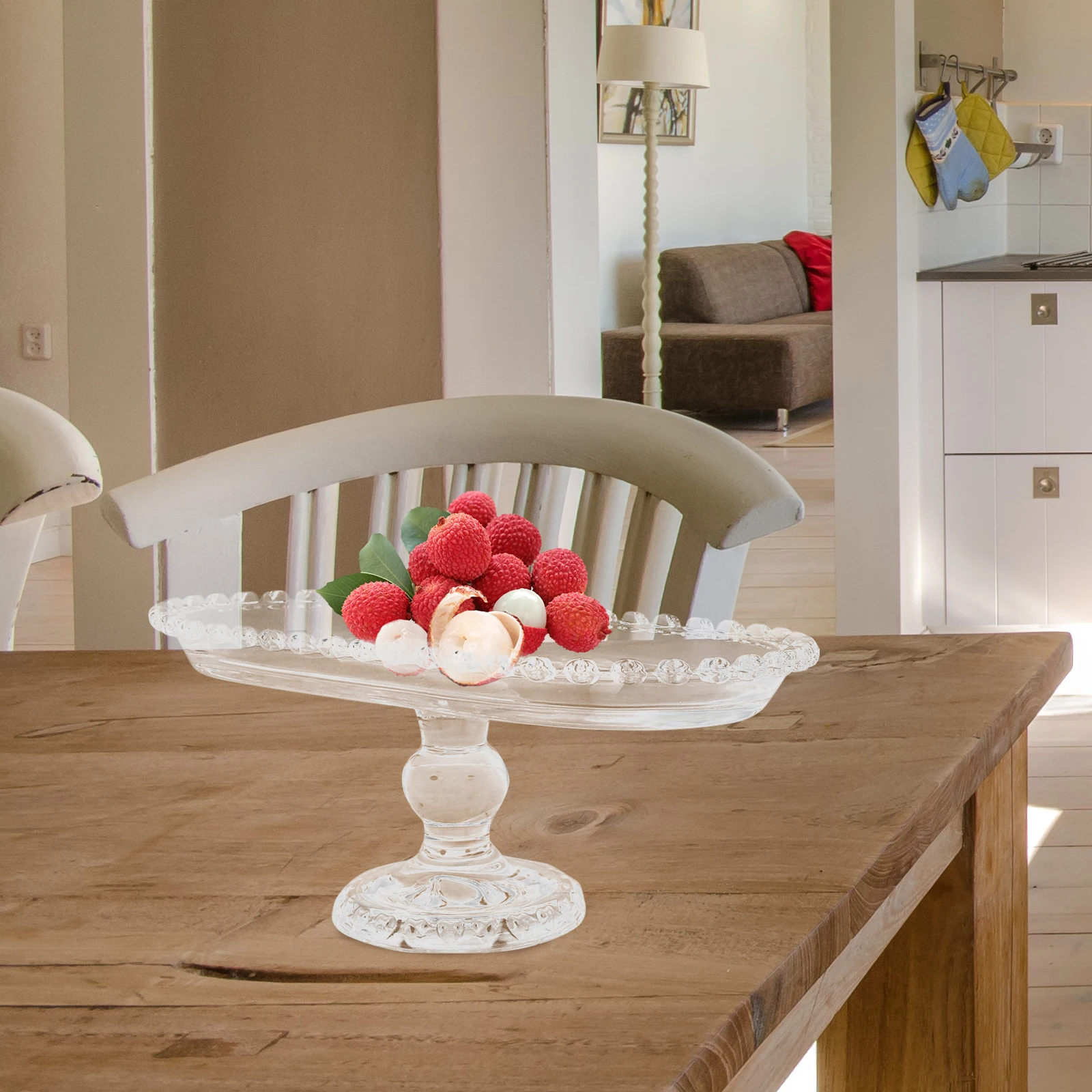 

Oval Glass Fruit Plate Footed Dessert Cake Stand Elegant Vintage Candy Snack Serving Tray for Banquet Table Display