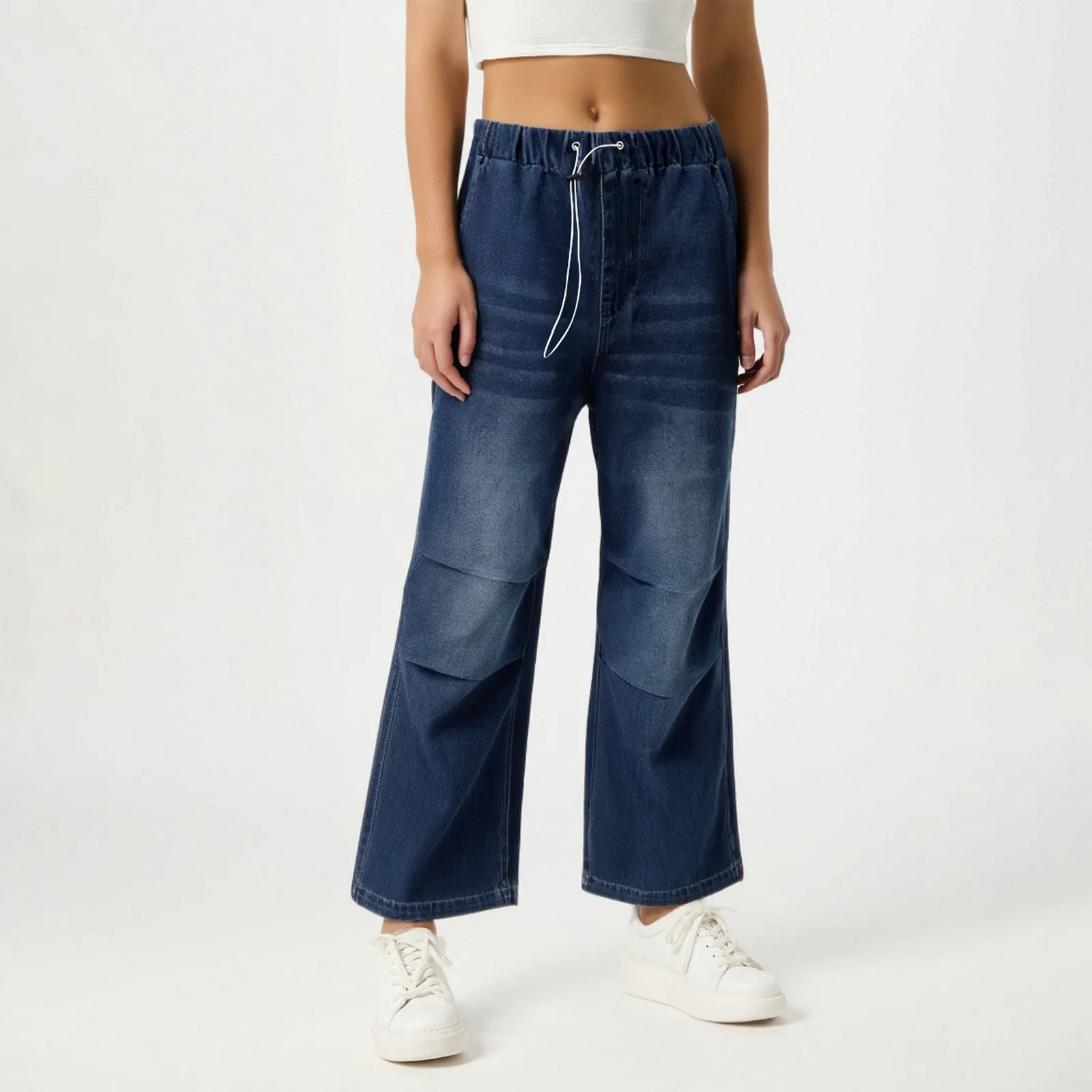 

Retro Style Denim Pants Streetwear Women'S Wide Leg Jeans High Elastic Waist Flare Loose Jeans Pants For Women Spring Trousers