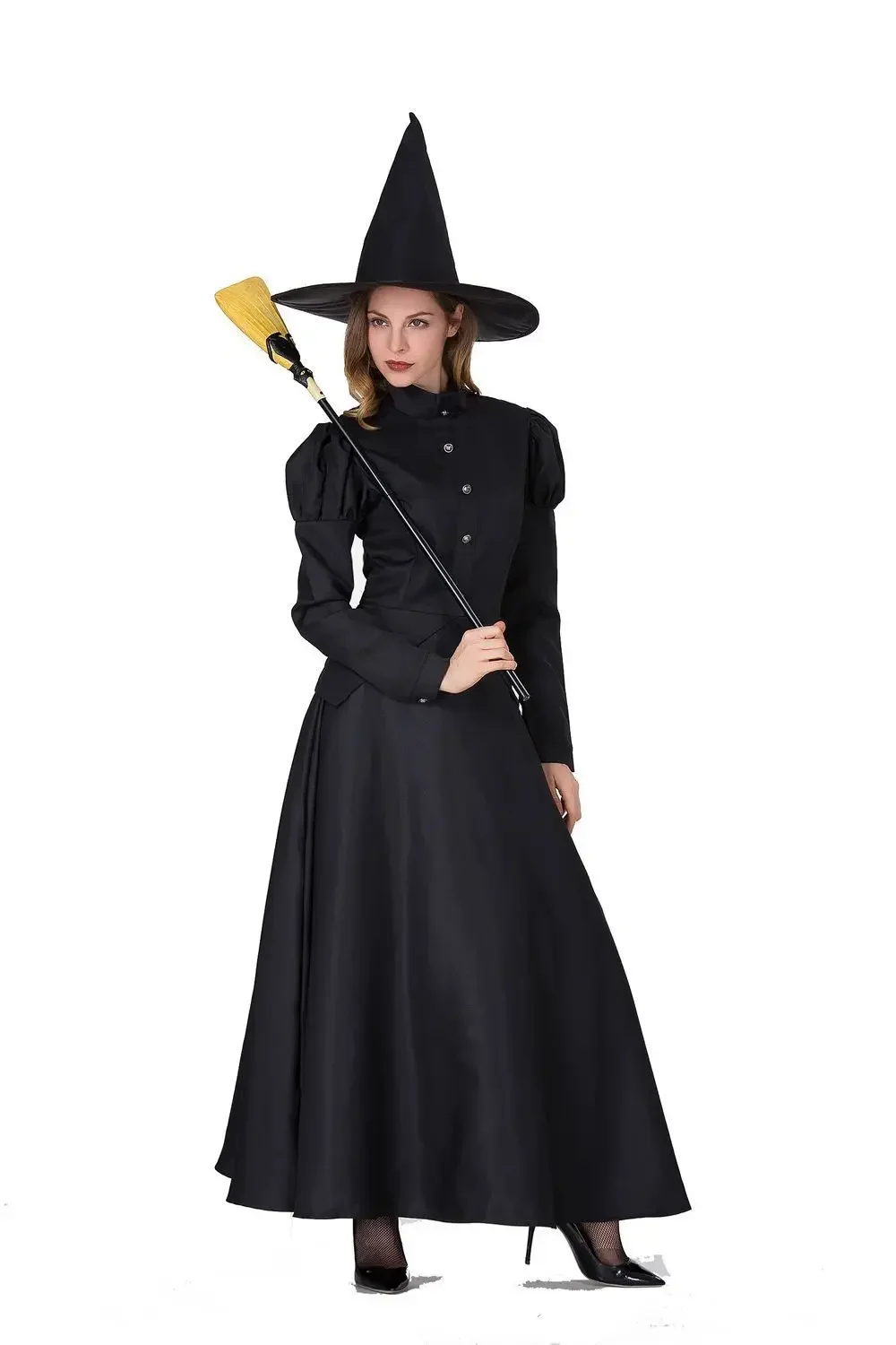 Kobiety Deluxe Wicked Witch Costume 2020, czarna sukienka pełnej długości Halloween, klasyczne kostiumy czarownic Cosplay