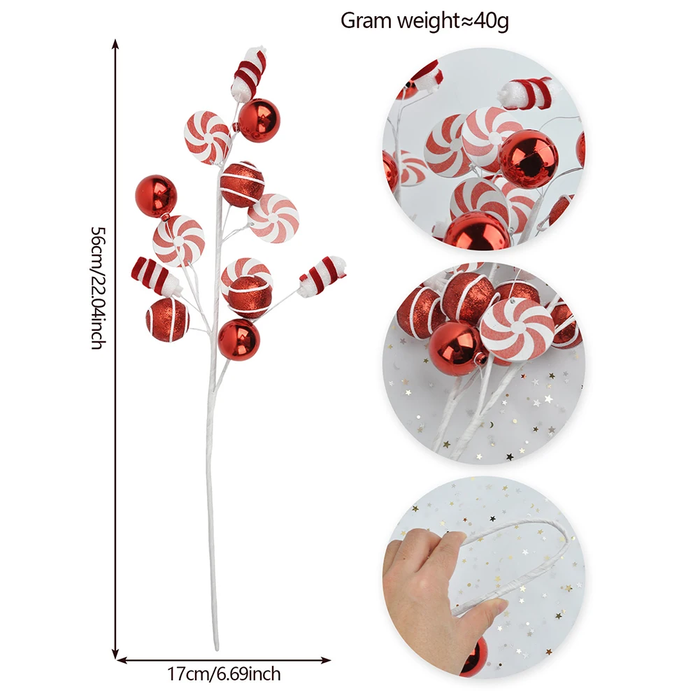 

6 Piece Christmas Candy Bar and Ball Picks Set with Robust Iron Frame for Holiday Tree Mantel and Basket Decoration