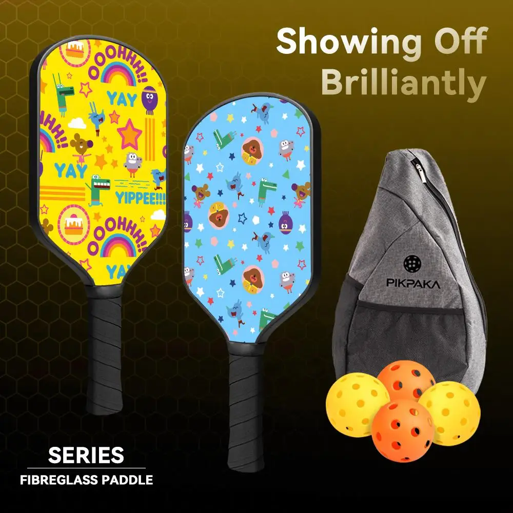 Мультяшные H-Hey Duggees, милый набор весла для пиклбола, легкий набор из стекловолокна, 13 мм, сотовый сердечник, прочная ракетка с шариками, сумка, ручка T Мультяшные H-Hey Duggees, милый набор весла для пиклбола, легкий набор из стекловолокна, 13 мм, сотовый сердечник, прочная ракетка с шариками, сумка, ручка T