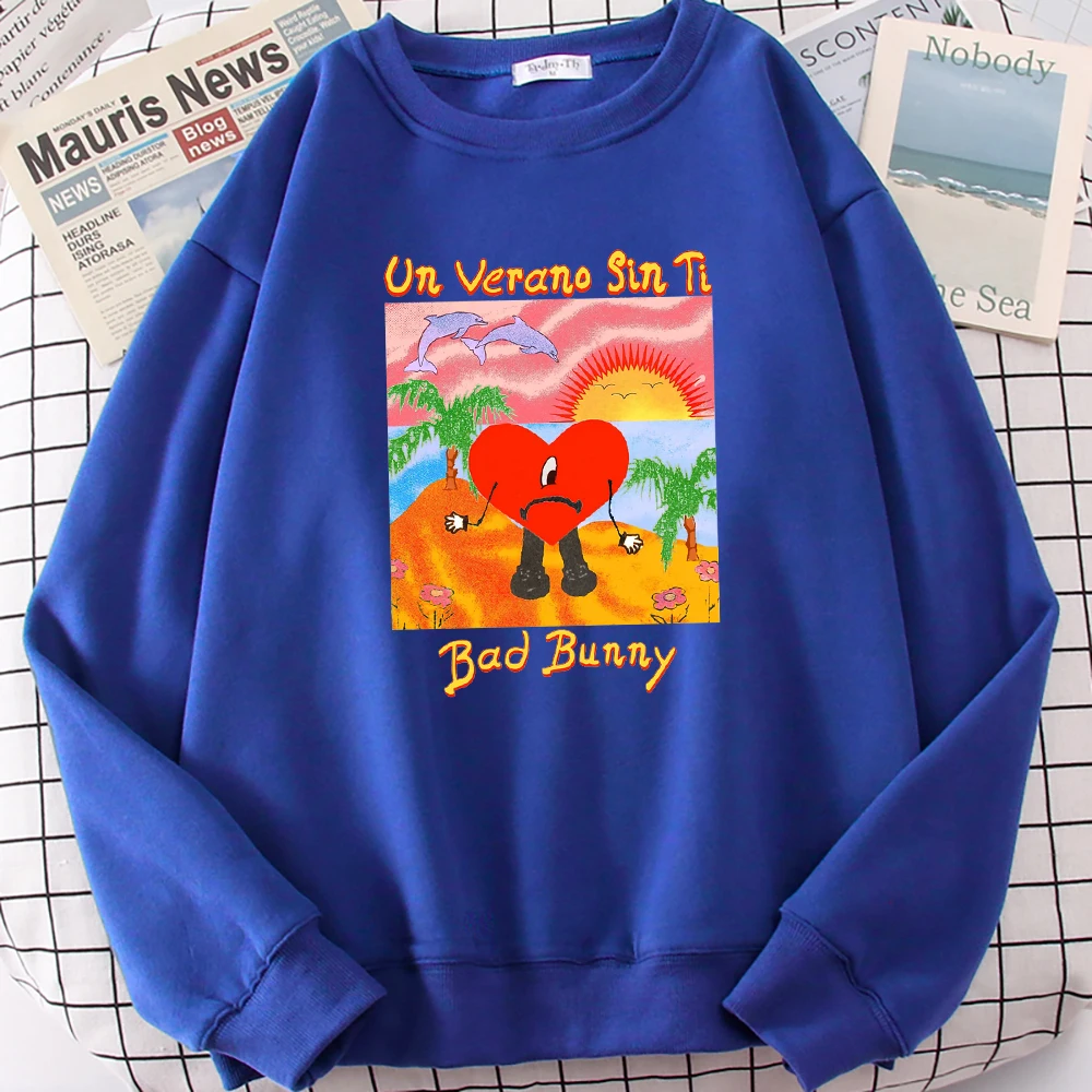 Un Verano Sin Ti Bad Bunny Sad Love Heart Design Top Harajuku Loose Sportswear Trendy Funny Pullover Casual Crewneck Women Hoody