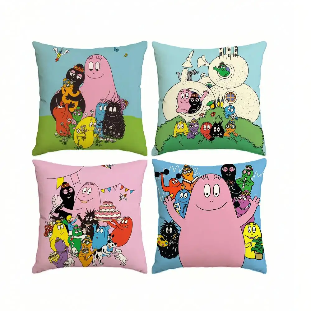 Heartwarming Animated Series B-Barbapapa  Square Double-Sided printed Pillow Case Bedroom Bedside Pillow Sofa Cushion Cover