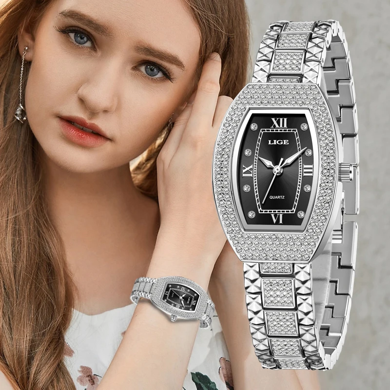 

LIGE 2025 бриллиантовые женские часы, элегантные модные кварцевые наручные часы, водостойкий стальной ремешок, роскошные женские часы, подарки Reloj Mujer