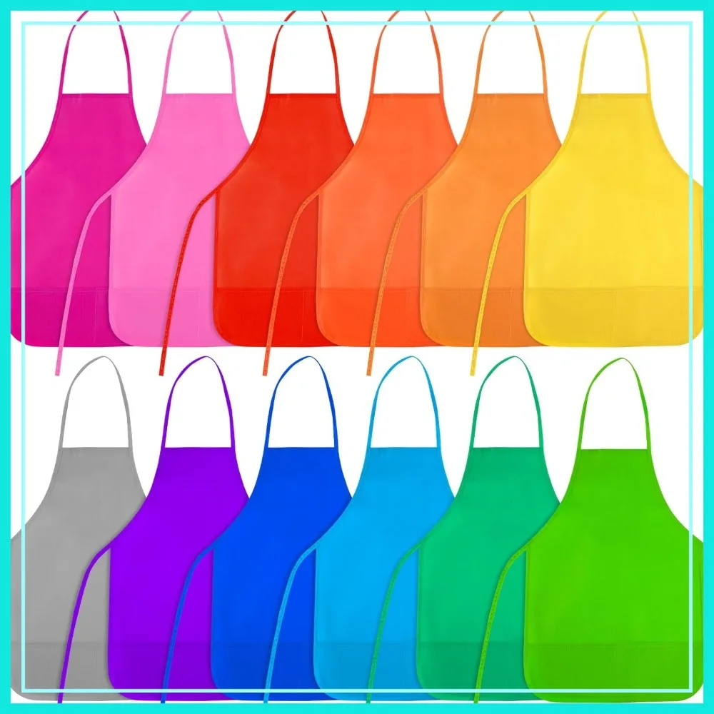 

12 Pcs Art Painting Aprons with 2 Pockets for Kids, 12 Colors, Mess-Proof for Crafts & Kitchen