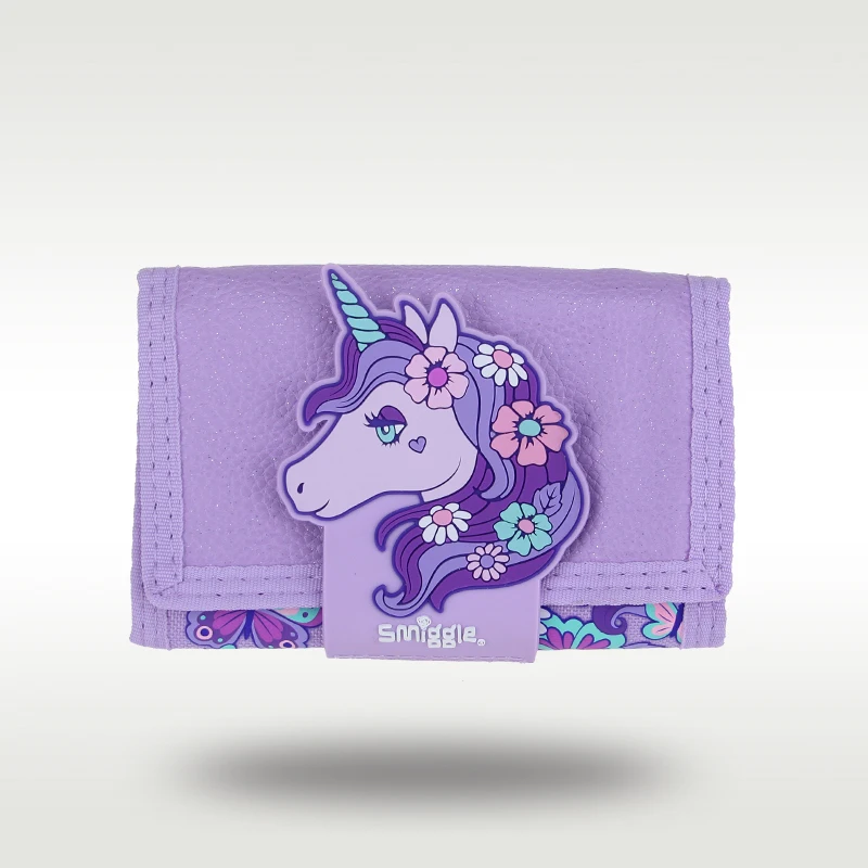 

Australia Smiggle Original Children's Wallet Cute Girl Card Holder Three Fold Bags Kawaii Purple Butterfly Unicorn 5 Inches