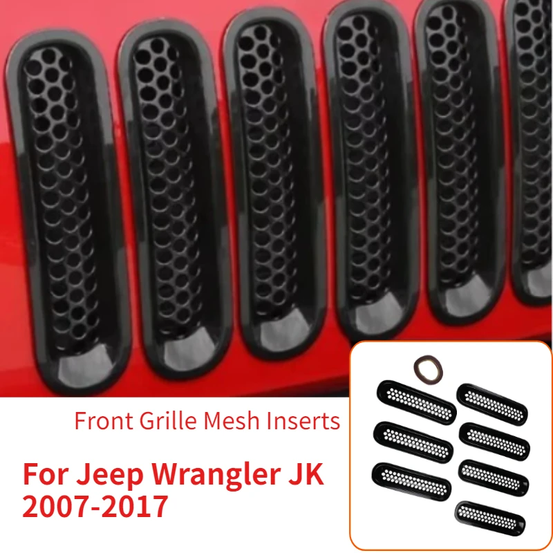 

7pcs Car Clip-in Front Grille Mesh Inserts Mesh Grille Guard for Jeep Wrangler JK JKU 2007-2015 Exterior Accessories