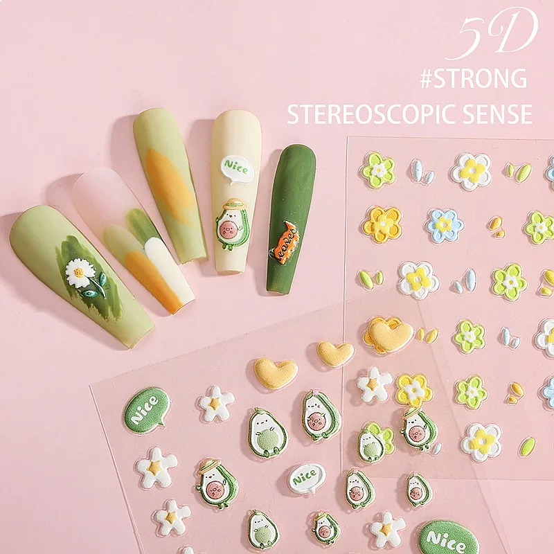 3D Flower Nail Stickers French Style Nail Art Durable Paper Plastic PET Decals for Nail Beauty