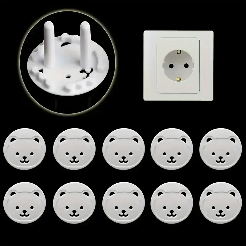 10pcs EU Socket Child Safety Covers Bear Design Anti-Electric Shock Outlet Protectors for Babies And Kids