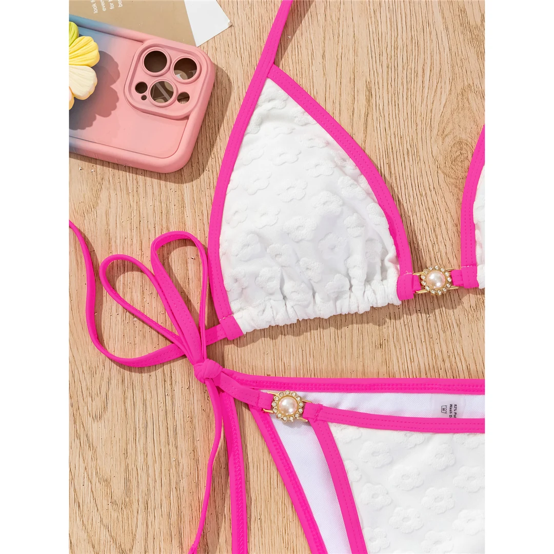 Neuer Bikini mit Perlen und Strasssteinen, halterloses Design, hoher Beinausschnitt, zweiteiliges Badeanzug-Set für Damen, Badebekleidung, Badeanzug, Badebekleidung, Modell V6381. – Detail 13