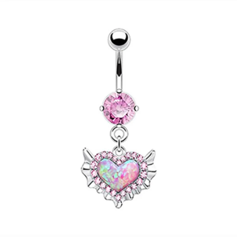 1PCS Rosa Krone Bauchnabel Ringe Schmuck Edelstahl Herz Nabel Piercing Barbell Kristall Nette Bauch Ringe Für Frauen Mädchen