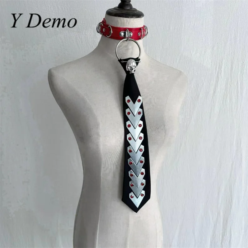 Y Demo Punk Metal Triangle Rivets Women Neck Tie Cyber Adjustable Skull Choker Necktie