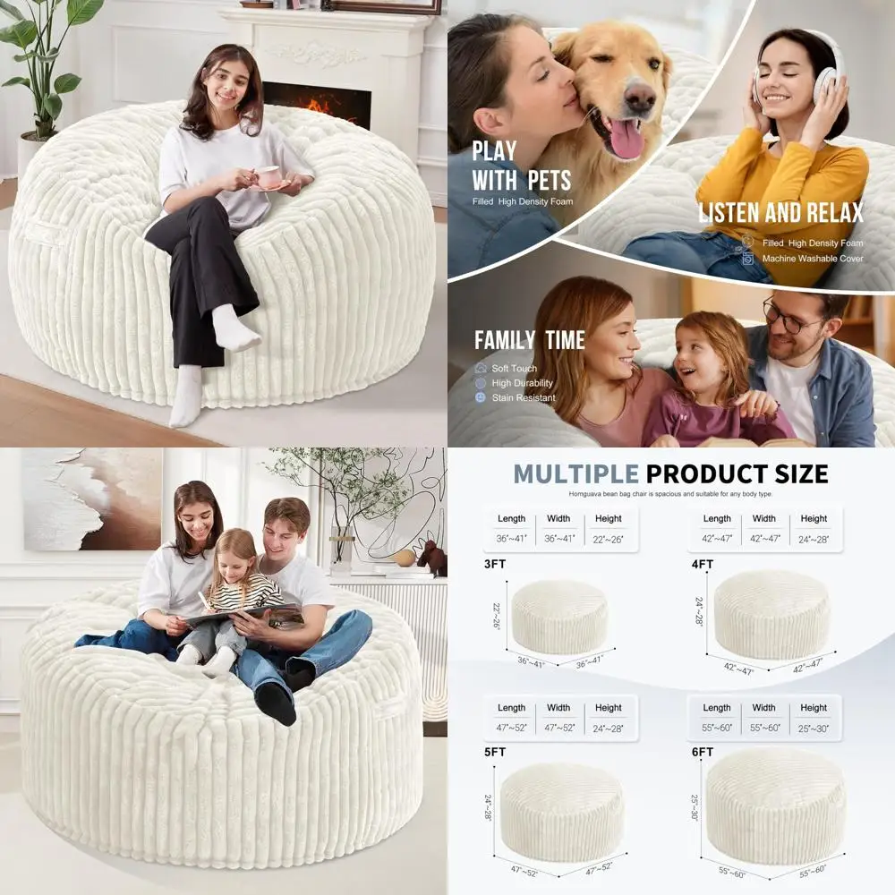 Homguava 5 FT Bean Bag Chair,5' Big Bean Bag,Giant Bean Bag Chairs for Adults with Memory Foam Filled,Comfy Large Beanbag Chairs