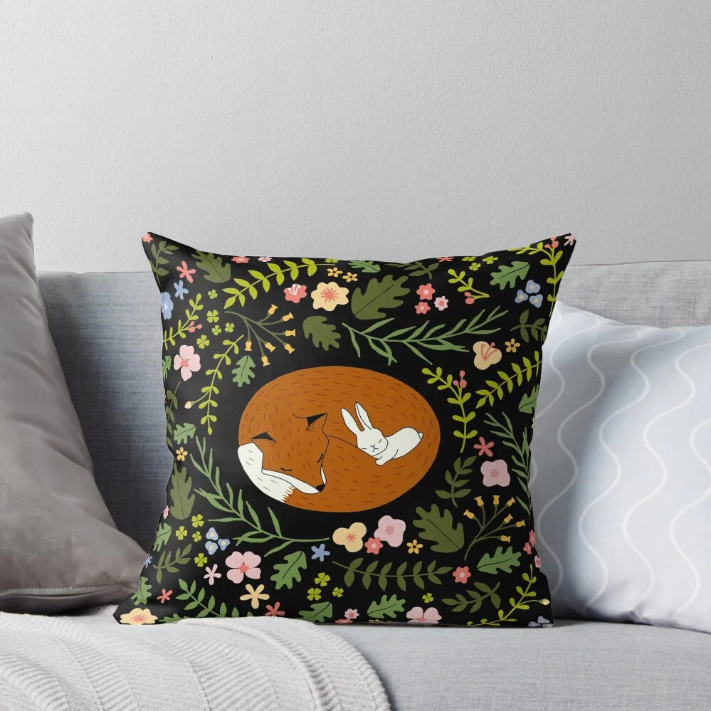 Friendship Fox-Rabbit_BgBlack Throw Pillow Sofa Cushions Sofa Cushion Sofa Pillow Cover pillow