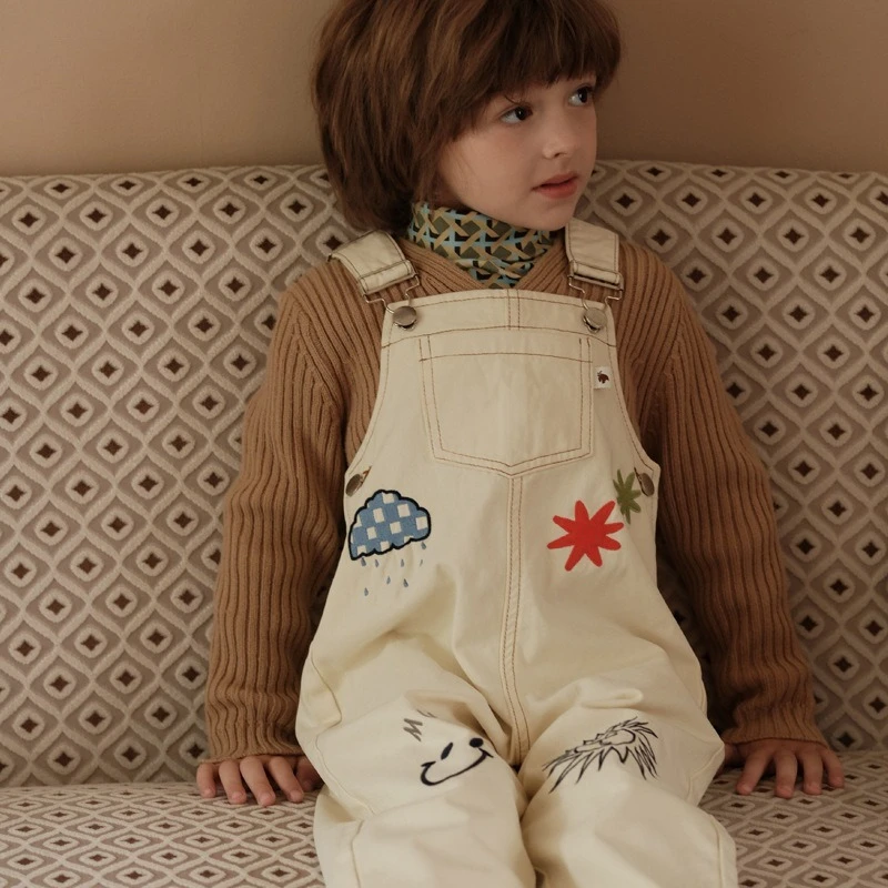 

Girls Boys Overalls 2025 Autumn Winter Kids Clothes Fashion Trendy Cute Print Cartoon Embroidery White Overall