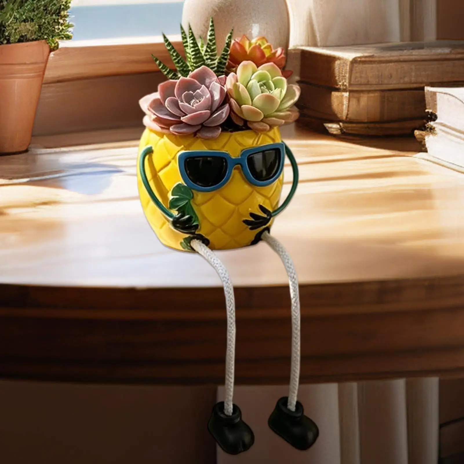 Cute Plant Pot Pineapple Glasses with Legs Resin Statue Novelty Flower Planter Decoration Windowsill Desk Shelf Decor