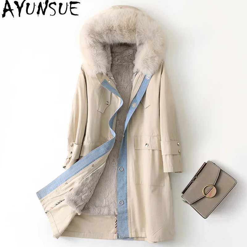 

Real Fur Coat Women Clothing Women's Mid-length Winter Parkas Fashion Korean Fox Fur Coat Rabbit Fur Jacket Casaco Feminino Zm