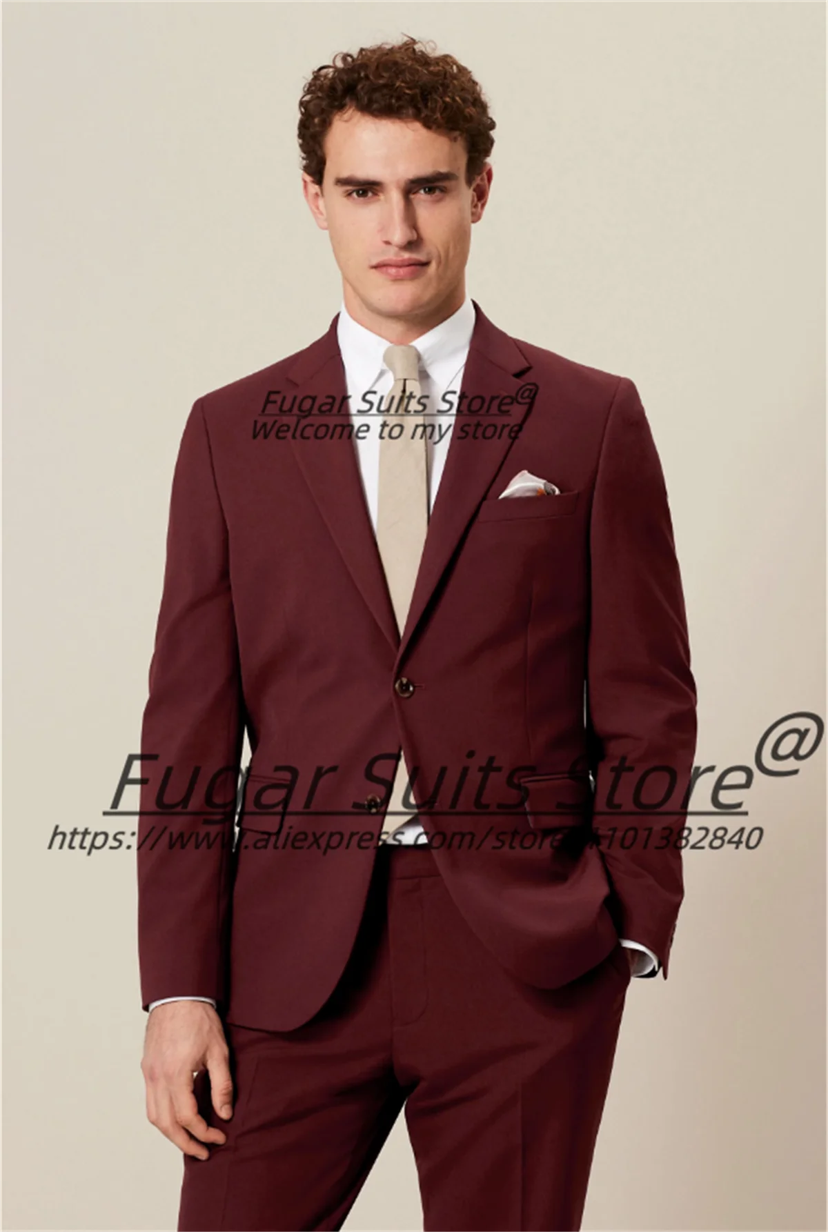 Handsome Red Wedding Suits For Men Slim Fit Notched Lapel Groom Formal Tuxedos 2 Pieces Sets Business Male Blazers Ropa Hombre