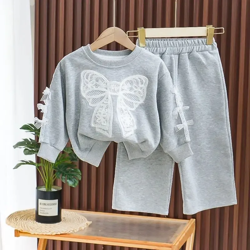 

Spring and Autumn Girls' Clothing Set Fashion 2026 New Style Children's Bow Hoodie and Pants Two Piece Set