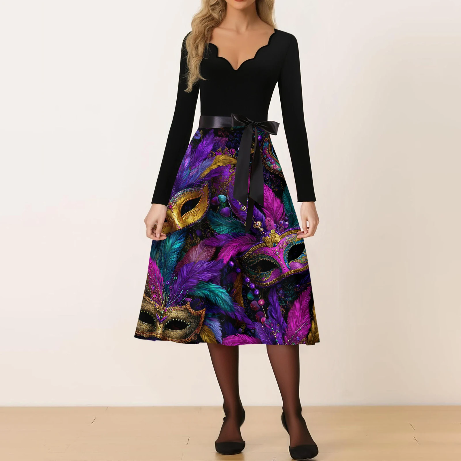 فساتين كرنفال كاجوال أنيقة متعددة الاستخدامات، فساتين مثالية لحفلات العطلات، سهلة الإدارة للنساء، رقبة على شكل حرف V، تصميم مطبوع فريد من نوعه للمنزل #4
