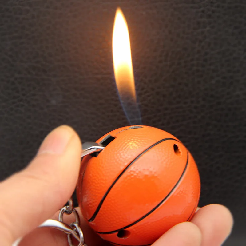 Creative Basketball Football Butane Gas Lighter  Keychain Mini Open Fire Windproof Torch Lighter Smoking Accessories Funny Gift