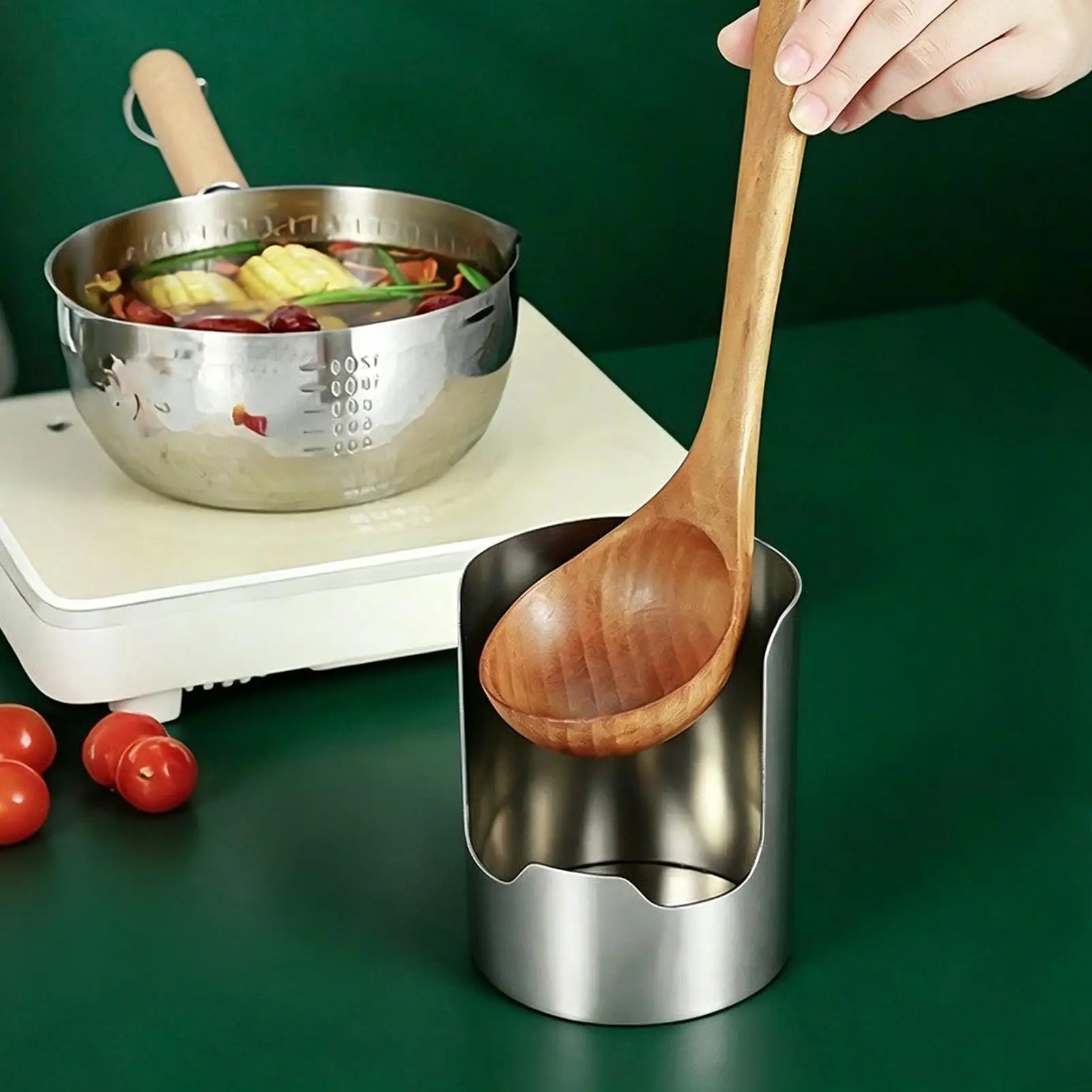 Cooking Spoon Holder Space Saving Multipurpose Upright Kitchen Spoon Rest Lid Rack for Cutting Board Spatula Chopsticks Fork
