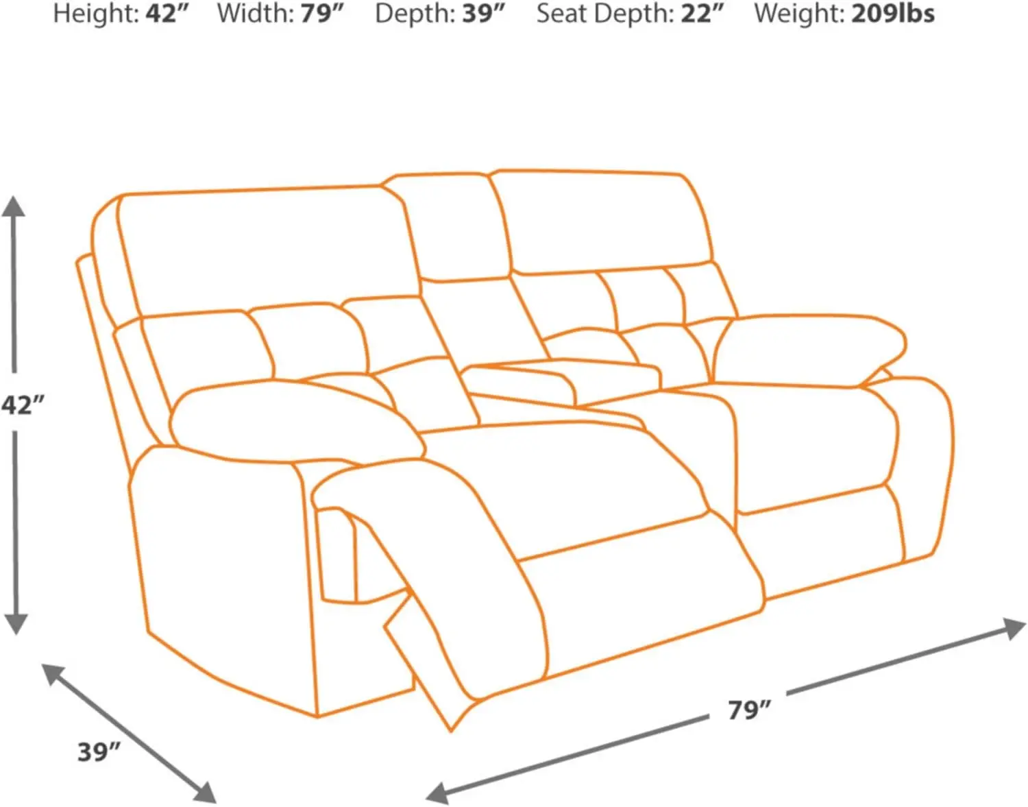 Ontwerp Door Ashley Acieona Oversized Handmatige Verstelbare Loveseat Met Middenconsole & Bekerhouders, Donkergrijs