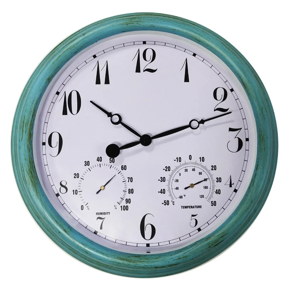 

15 дюймов уличные настенные часы пластиковые водонепроницаемые часы для патио с температурой и влажностью декоративные настенные часы для гостиной стильные