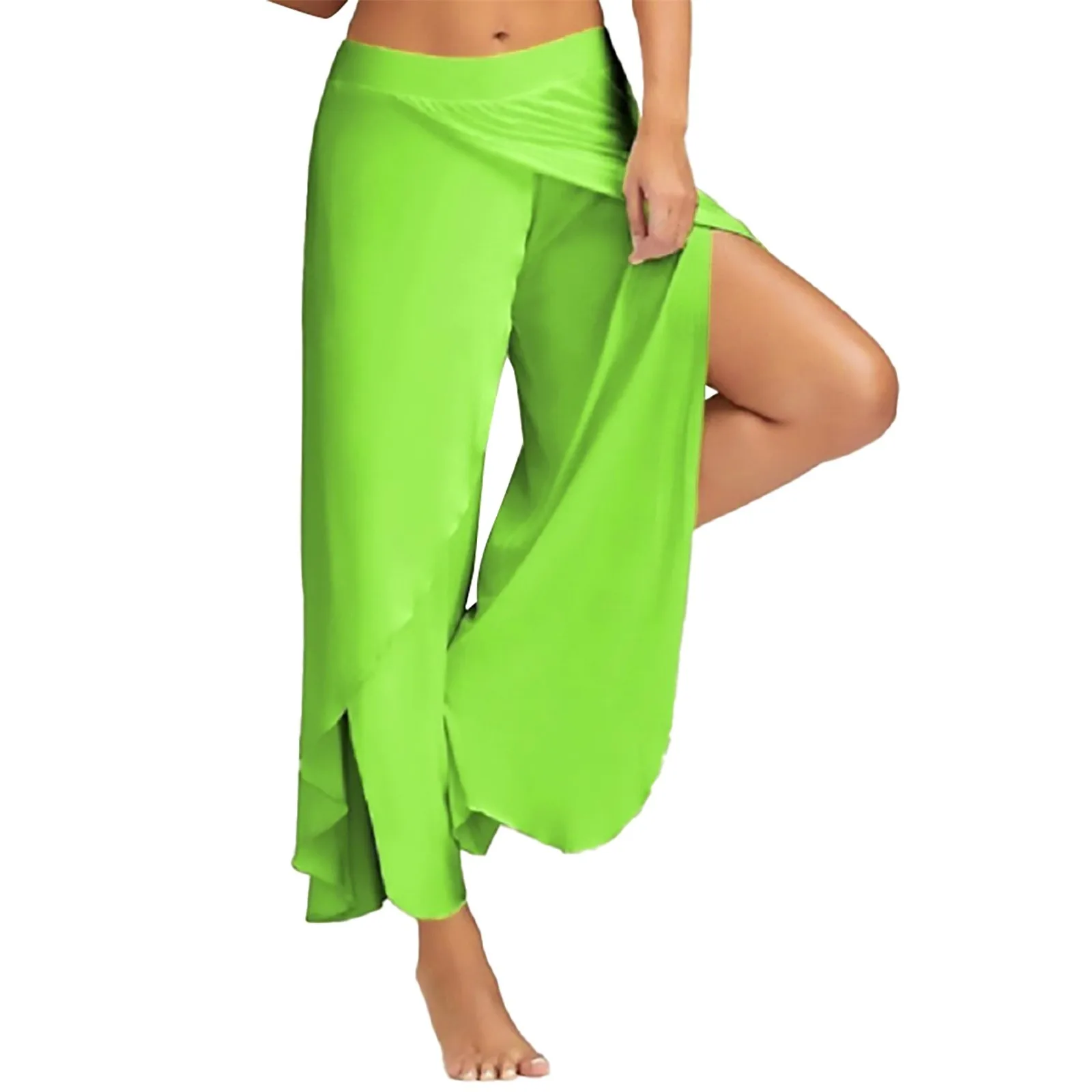 Women Wide Leg Pants Yoga Split Trousers Female Elastic Wasit Casual Loose Fitness Open Leg Pants Solid Color Harem Pants Femme