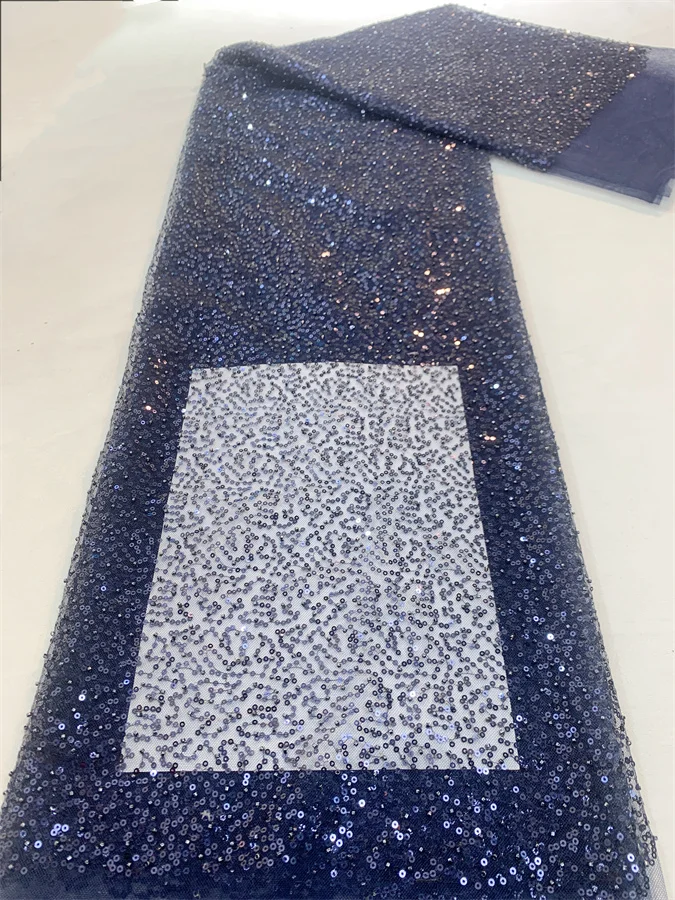 Purple Elegant African Embroidery Lace Fabric Nigerian Sequins Lace Fabric For Wedding Party