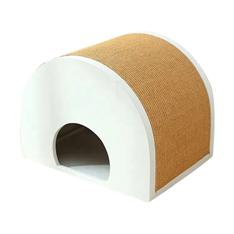 Factory Pet Cat Play Toys Wooden Cat Scratcher Tree House Cat Scratching Lounge With Sisal Scratcher