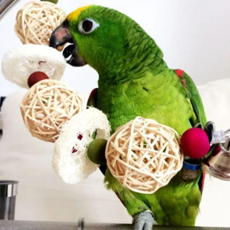 

Bird Pet Bites Toy Parrot Macaw Luffa Bell Swing Scratcher Climb Toys Cockatiel Colour Random