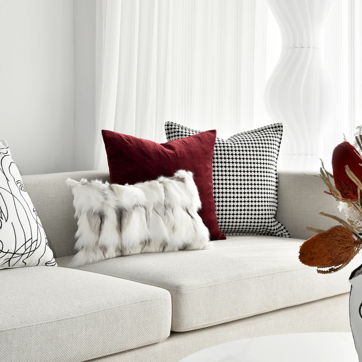 Woven Velvet Modern Minimalist Light Luxury Hotel Throw Pillow High-End Soft Furnishing Combination Sofa Cushion